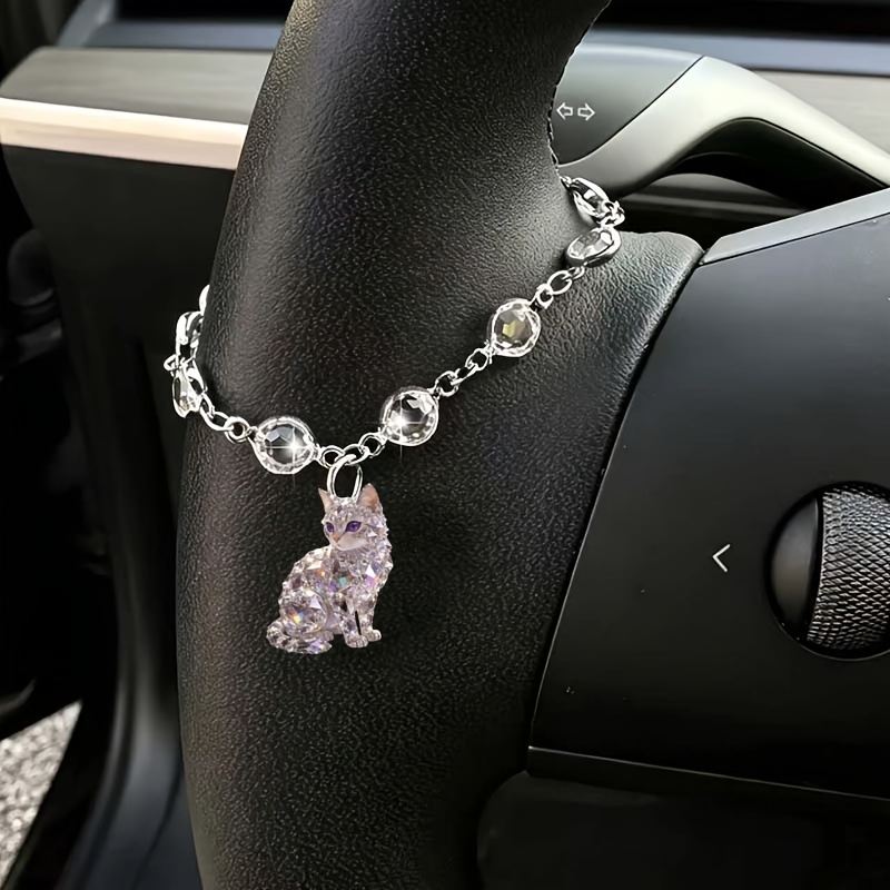 TEMU 1pc Adorable Kitten Car Hanging Ornament - Cute Steering Wheel Decor With Kitten-shaped Pendant, Suitable For Car, Trucks, Motorcycles - Gift
