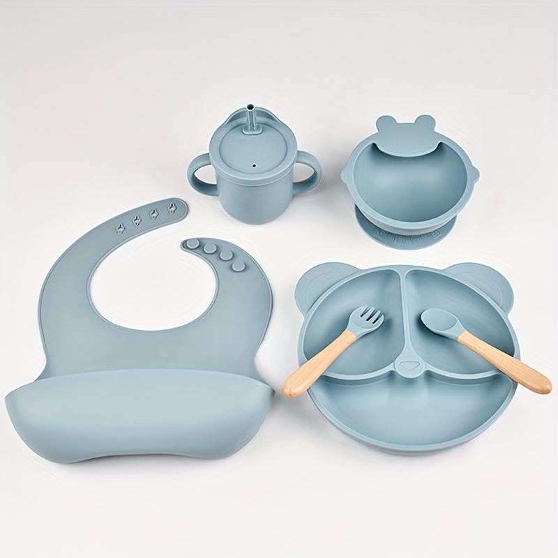 silicone baby feeding set bpa free 6 piece toddler dinnerware suction plate bowl bib sippy cup   food grade silicone flatware   0 3 years 3