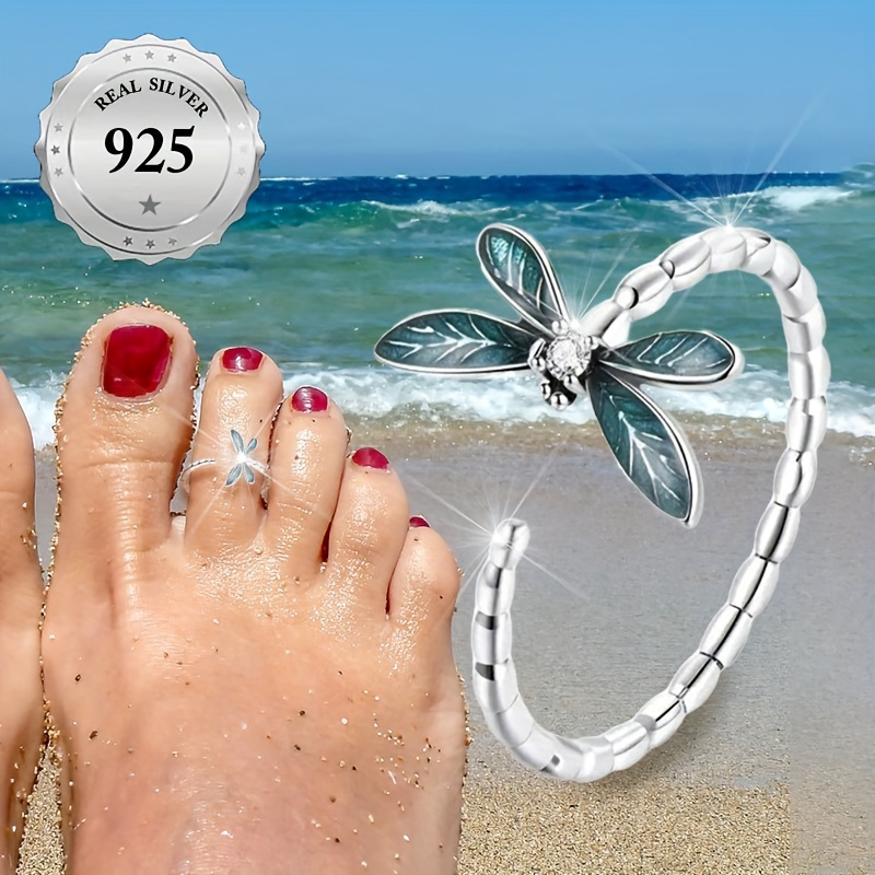 

Exquisite Dragonfly Design Open Toe Ring 925 Sterling Silver Hypoallergenic Jewelry Suitable For Women Summer Beach Toe Ring