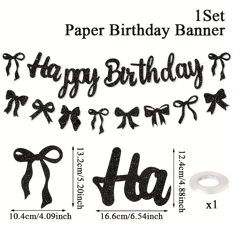 TEMU 1 Set Black Bow Birthday Party Background Banner, Happy Birthday Pull Flag Decoration, Black Bow Birthday Party Theme Decor, Birthday Background