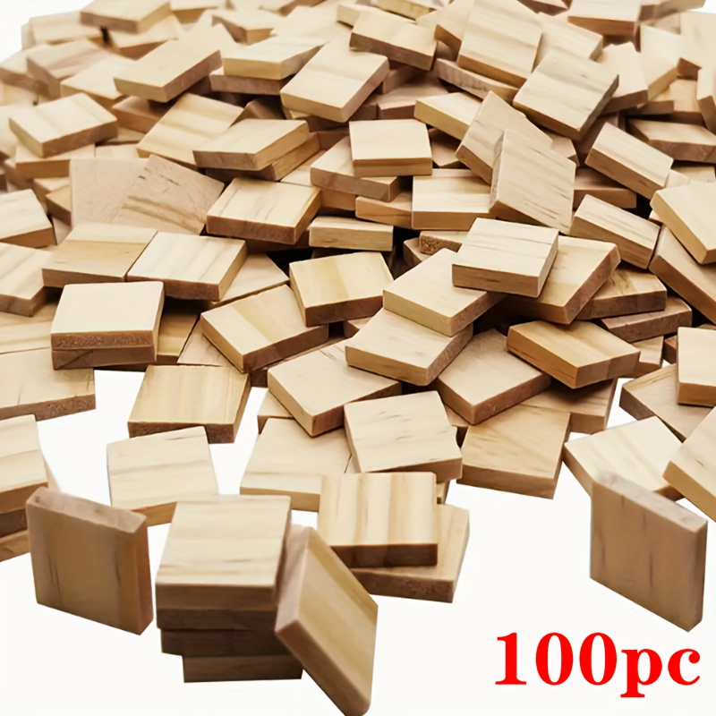 Image of 100pcs Wooden Square Shaped Wood Pieces Painting Graffiti Craft Wooden Hanging Ornaments Decorations Festive Party Birthday Supplies