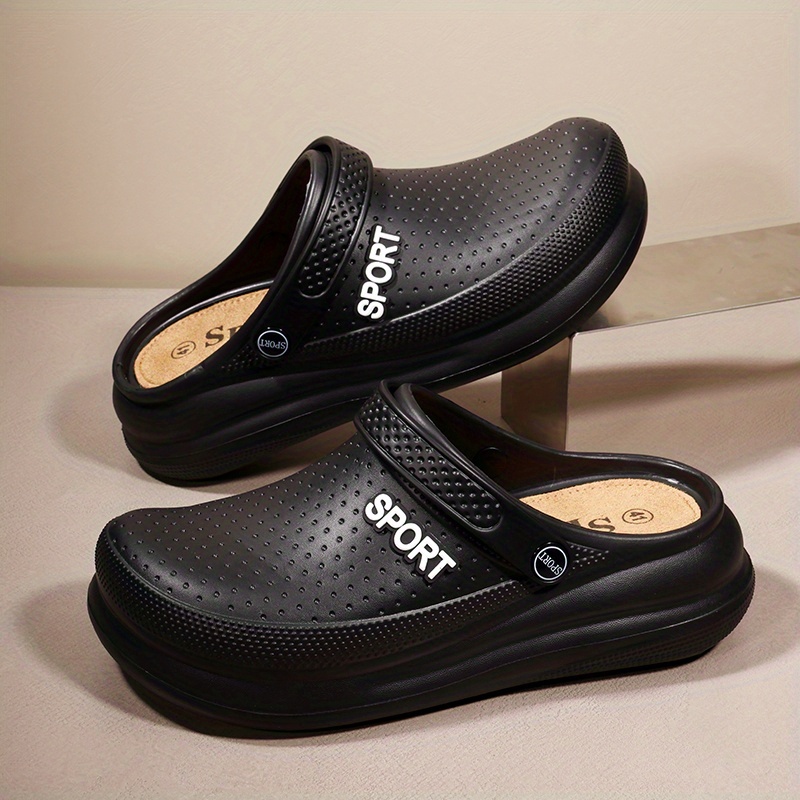 Image of Thick-soled Plus-size Men's Hole Shoes Outdoor Beach Non-slip Wear-resistant Indoor Home Couple Same Style Baotou Driving And Slippers