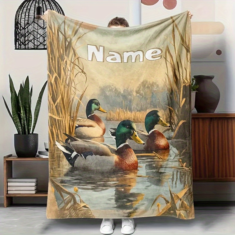 

Custom Text Duck Print Flannel Blanket - Soft, Warm & Personalized For Couch, Bed, Travel, Camping, Living Room, Office - Machine Washable,