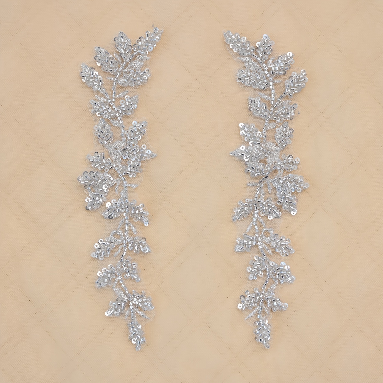 1 Pair Of Silvery Bead Embroidery Lace Small Flower Diy Accessory Decoration Accessories