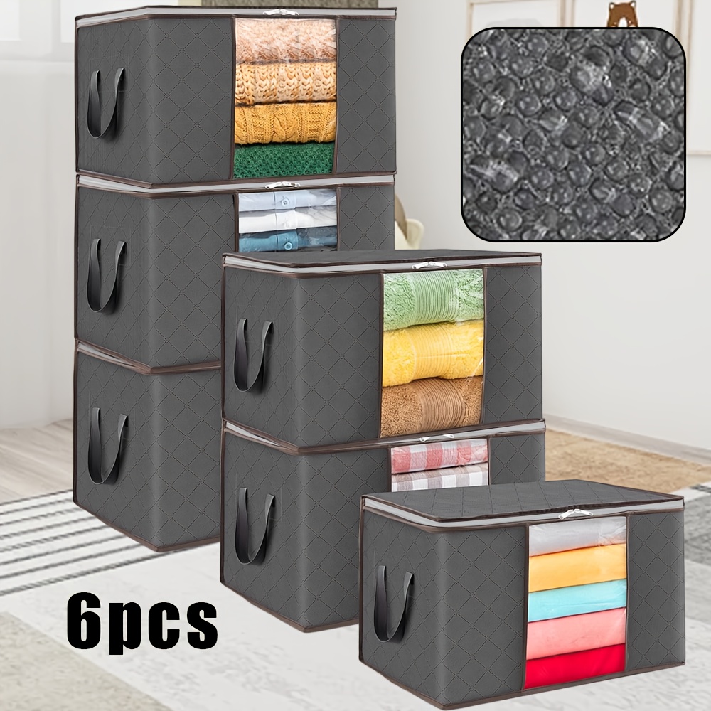 E-shop 6 Stück Aufbewahrungsbeutel, große faltbare Box mit Deckel verstärktem Griff, reißfest geeignet für Kleidung, Bettdecken & Kissenlagerung,