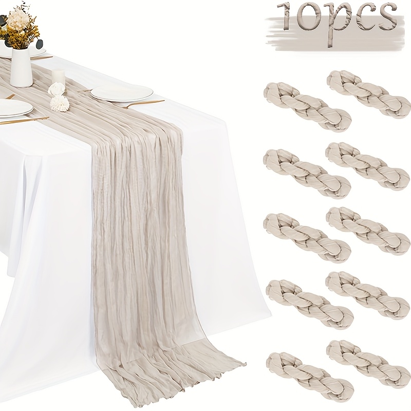 Image of 10pcs Rose Brown Cheesecloth Table Runners, 10ft (. ) Light Brown Table Runners, Bohemian Cheesecloth Brown Gauze Table Runners, Suitable For Wedding Parties, Bridal, Baby Shower Table Decorations