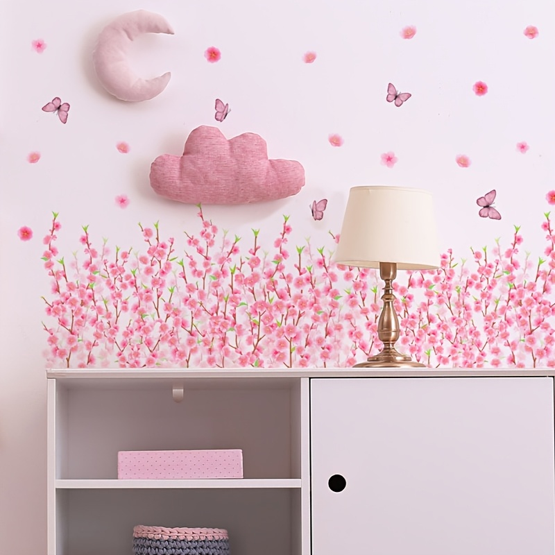 Pink Floral & Wall Decals - & Stick, Removable Pvc Stickers For Whimsical Bedroom & Living Room Decor, Wall Stickers For Bedroom