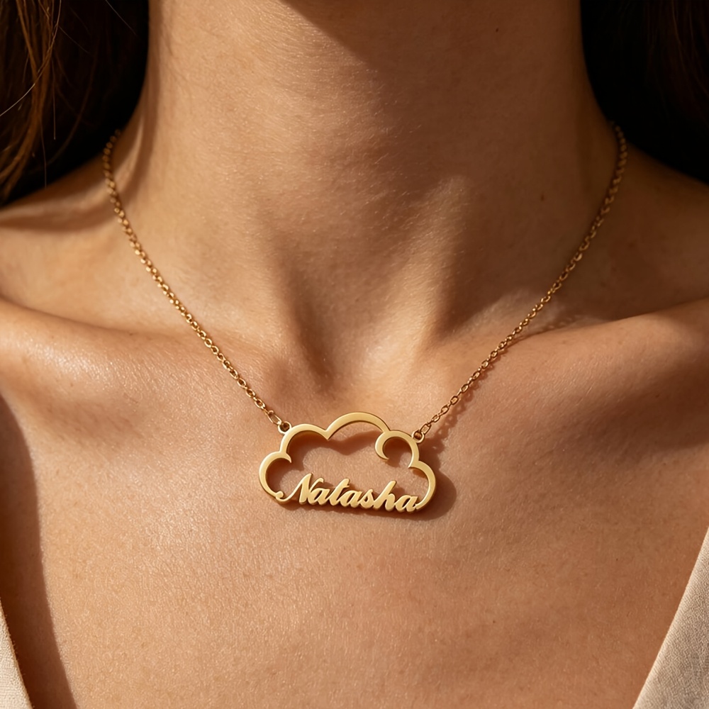 Personalized Golden Name Necklace, Custom Cloud Design Jewelry Gift