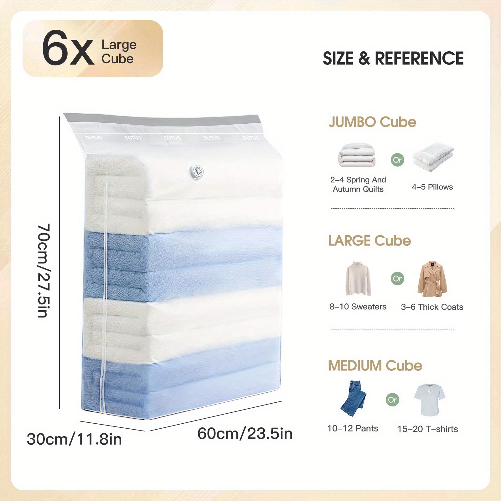 6Pcs Cube Vacuum Storage Bags Space Saving Wide