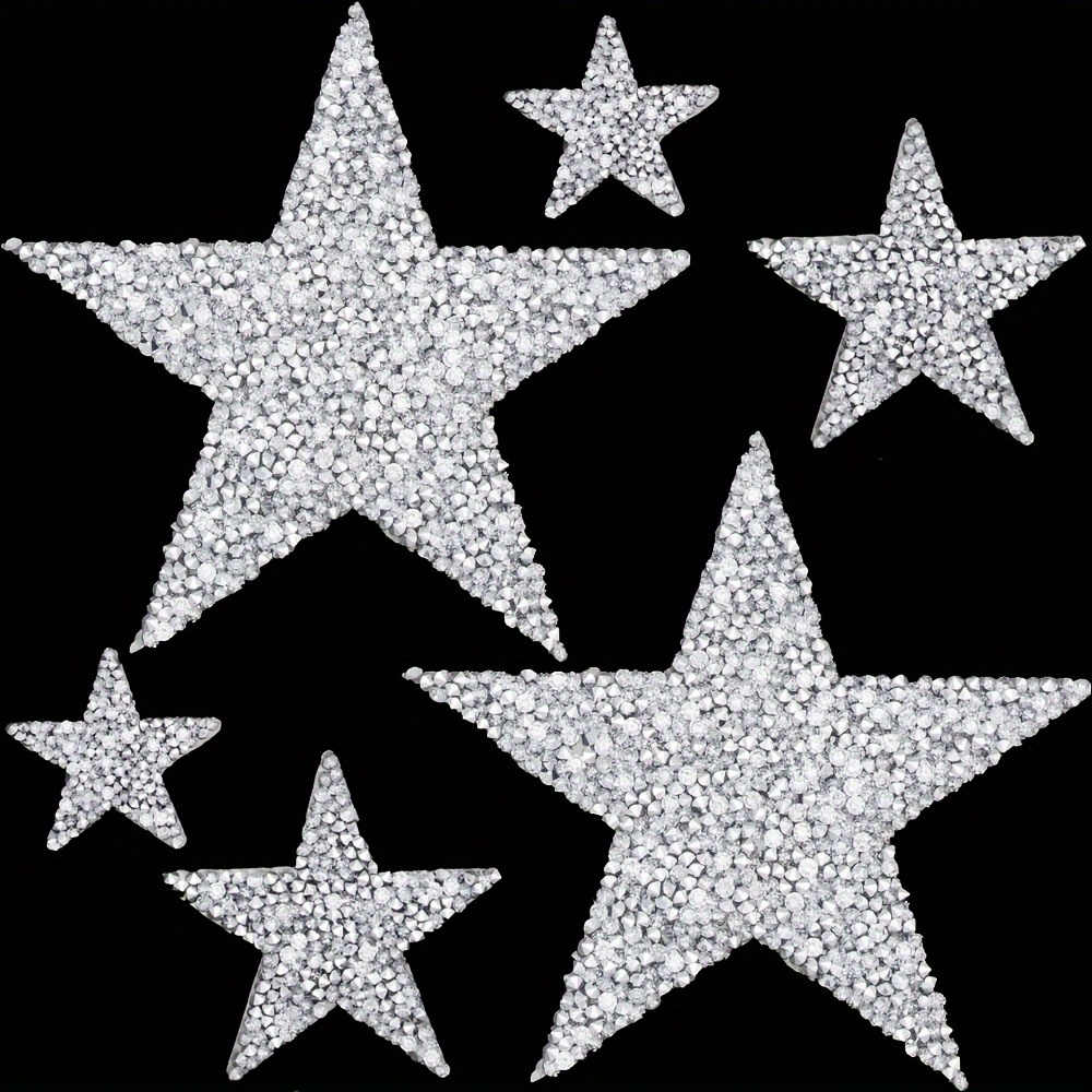 

Pieces Of Silvery Star-shaped Iron-on Patches In Different Sizes For Diy Decoration On Clothing, Jeans, Shoes, Bags, Hats, Etc.