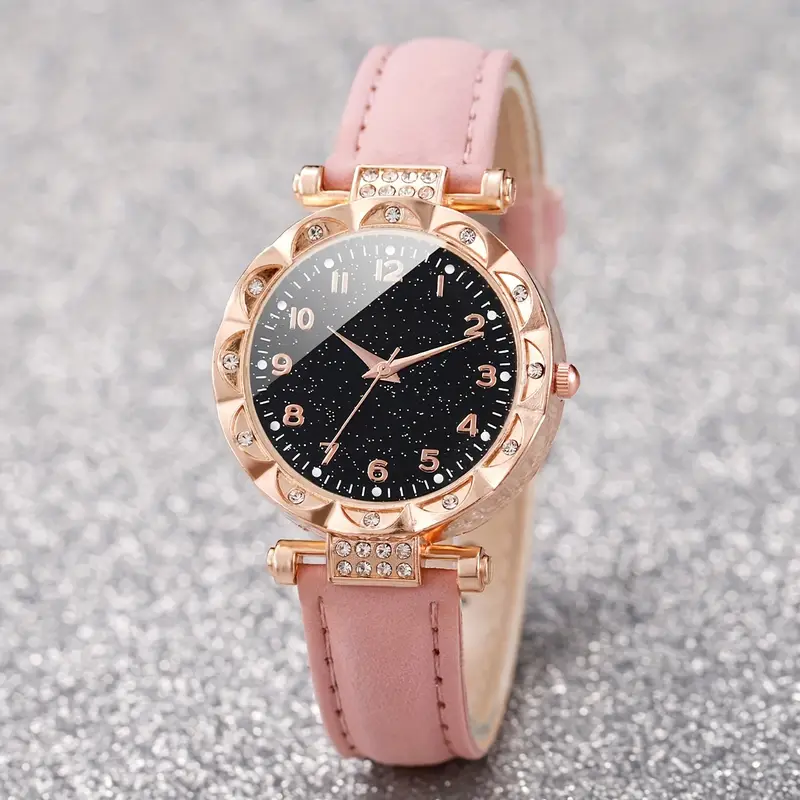 6pcs set womens shiny rhinestone quartz watch analog pu leather wrist watch butterfly jewelry set gift for mom her details 7