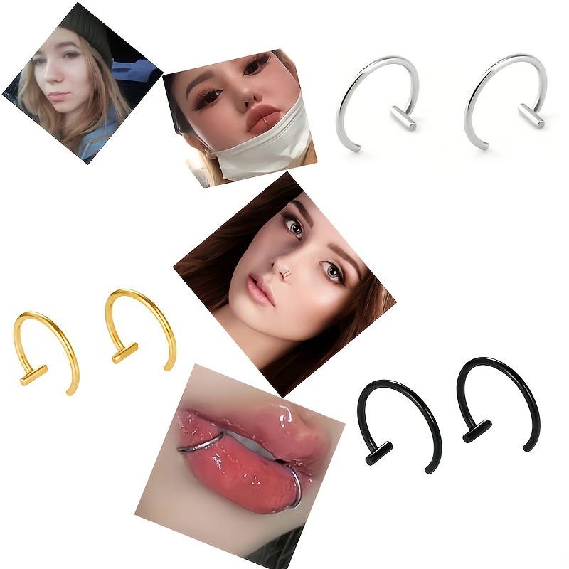 2pcs C-Shaped Stainless Steel Lip Rings, Punk Style