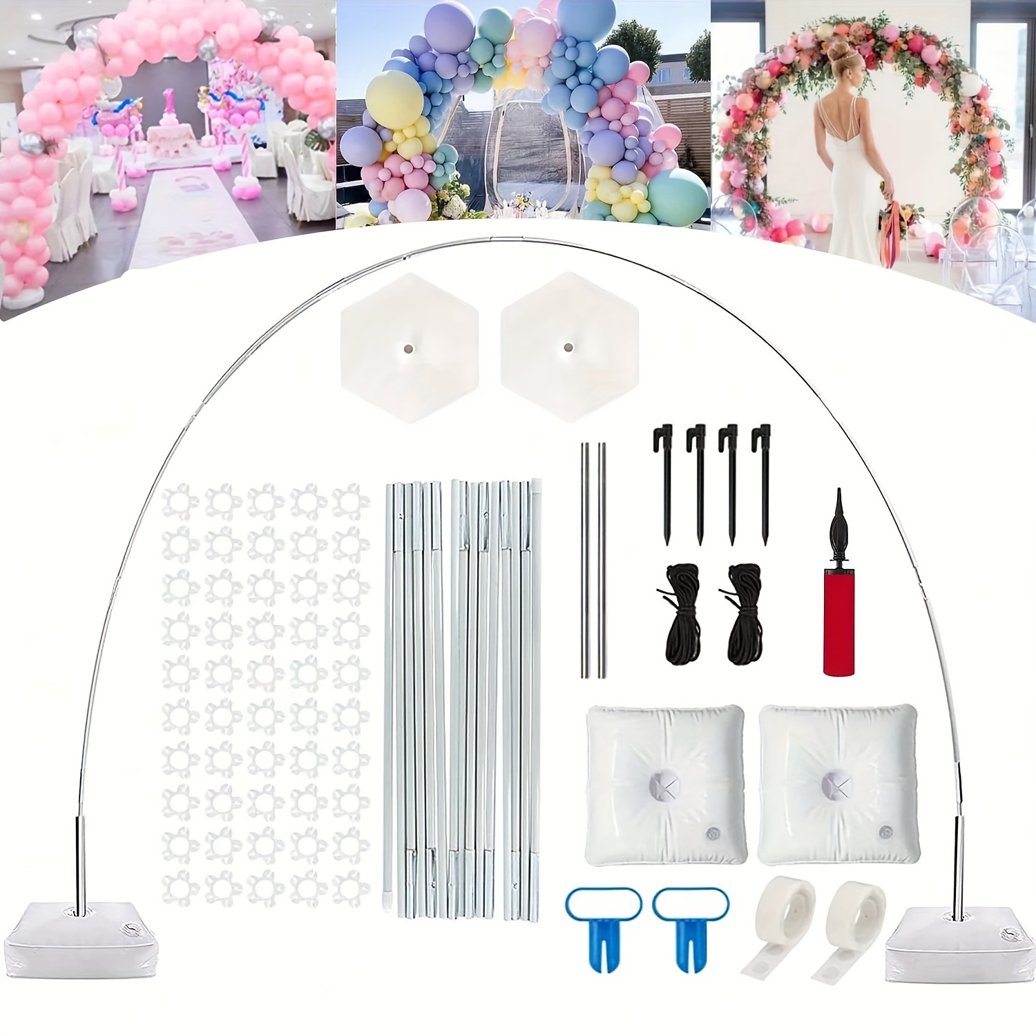 

Upgraded Balloon Arch Stand Kit - Balloon Arch Frame With 15 White Rods, Steel Pipes, Balloon Pump And Water Fillable Base, Adjustable Height For Wedding Baby Shower Birthday Party Decoration