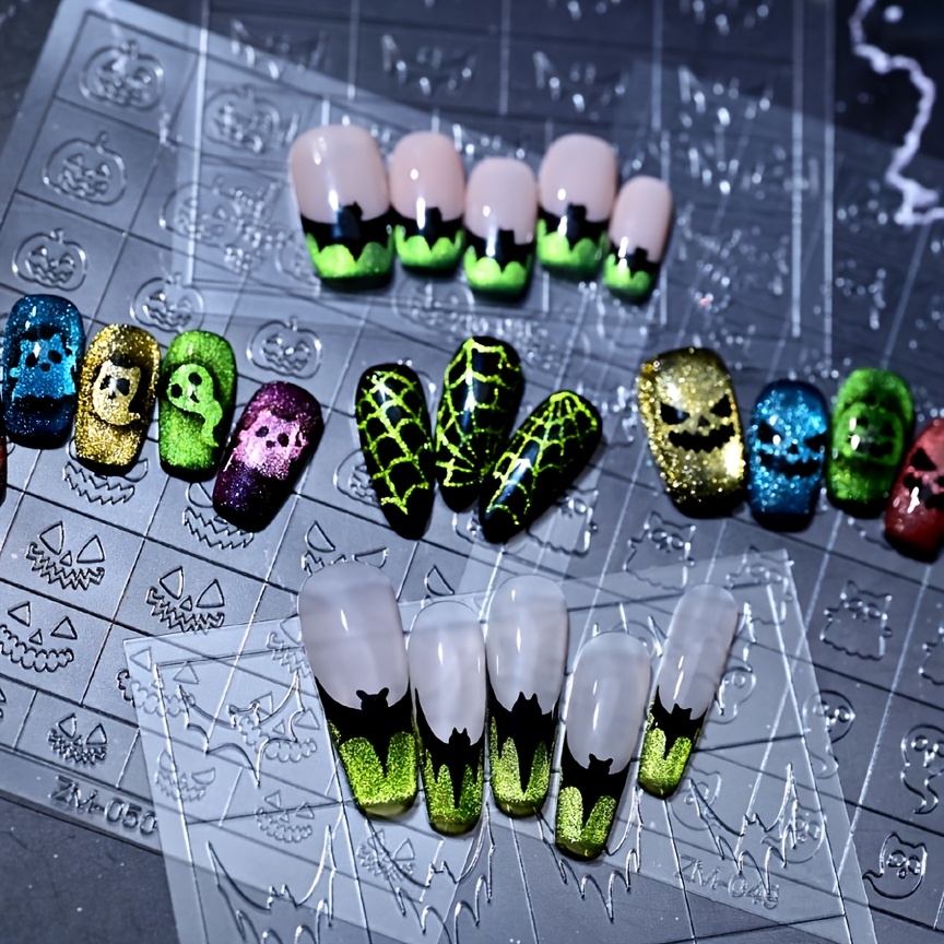 TEMU Stickers d'Halloween pour les ongles | de , de monstres, de toiles d'araignée, de citrouilles et de chauves-souris | Convient aux passionnés