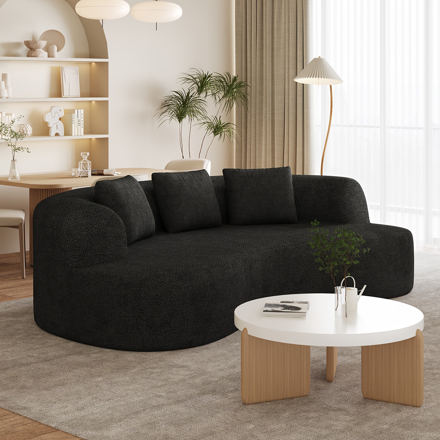 Image of Sofa With Sleeping Function - Chenille Sofa Bed, Crescent-shaped Sofa For Improved Ergonomics, Sofa With 3 Cushions, Living Room Sofa, No