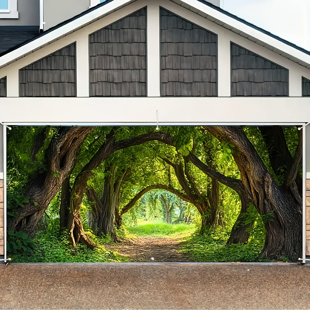 

1pc Bannière de Porte de Garage Paysage Forêt Enchantée, Décoration Extérieure en Polyester Vibrant, Facile à Installer, Parfaite pour les Fêtes de Jardin et Célébrations, Célébrations en