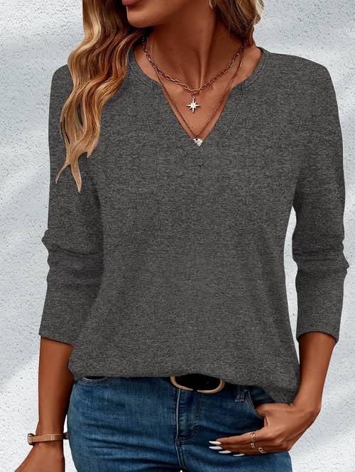 spring summer new casual fashion v neck solid color sleeve t shirt