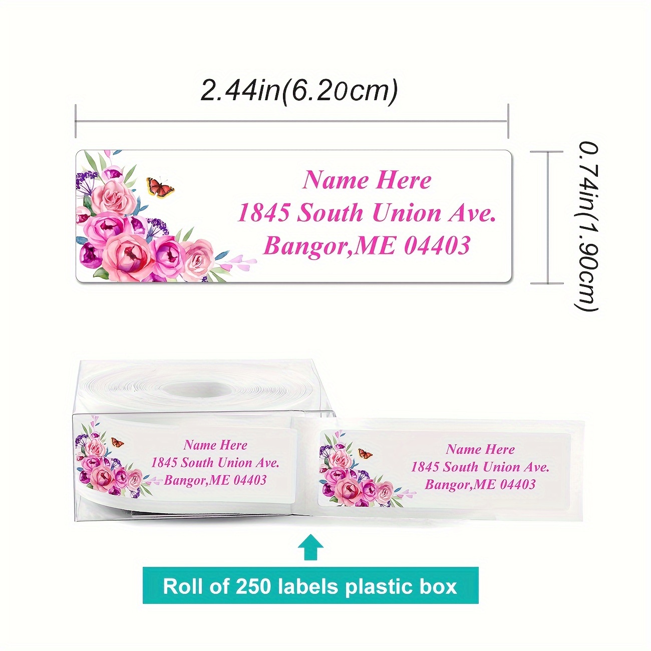 TEMU Customizable Floral Address Labels - 2.5" X 0.75" (60 Labels / 250 Labels Per Roll) - Office Supplies