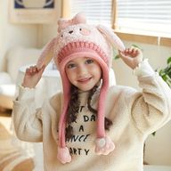 Kids Christmas Hat & Scarf Set - Santa Elk Knit Beanie With Pompom & Neck Warmer, For Ages 3-8, Red/Green, One Size