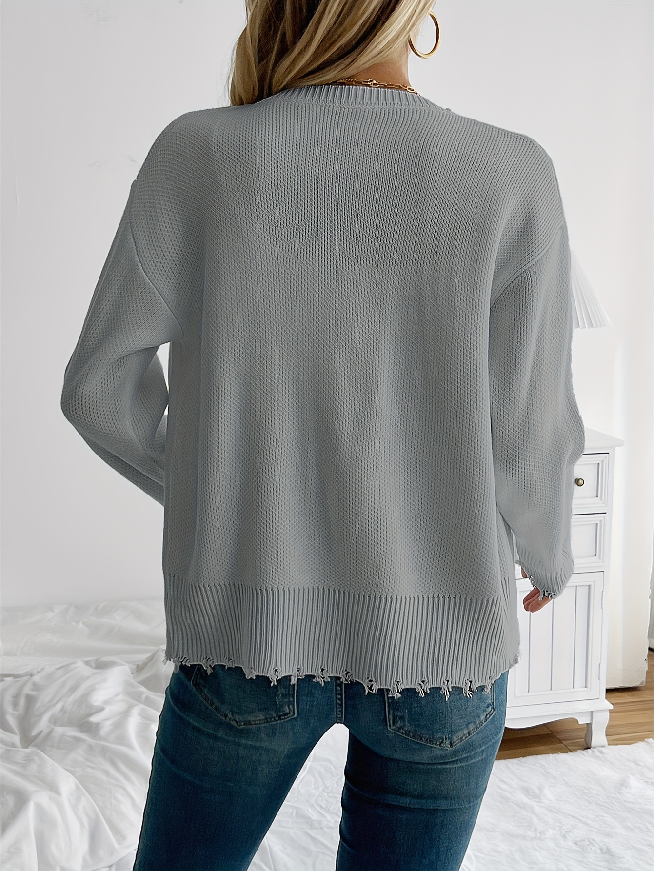 cardigan pearl trim torn hem - Temu Canada
