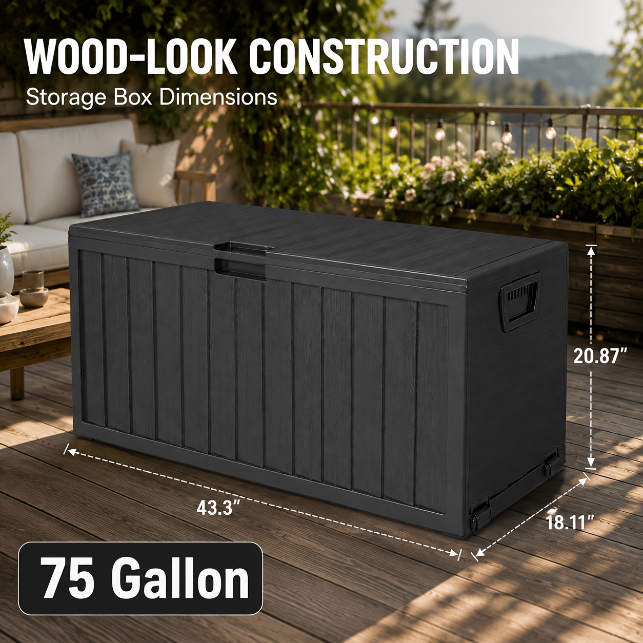 TEMU 75 Gallon Deck Box, Large Outdoor Storage Box With Wheels & Side Handles, Easy-to-move Patio Organizer With Capacity For Cushions, Garden Tools,