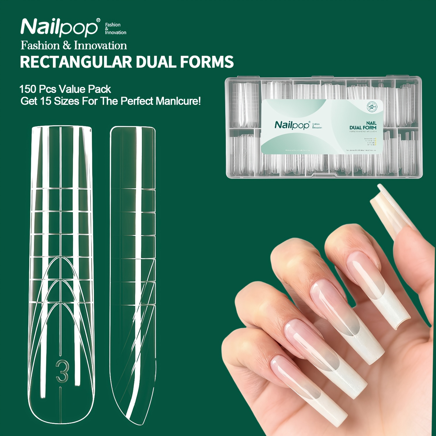 Image of Nail Dual Form Square Coffin Almond Oval Clear Extension Tips Reusable Polygel Builder Gel