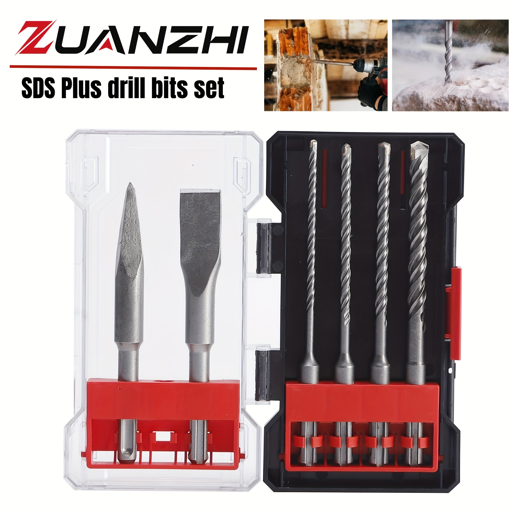 hammer drill bit set impact drill steel chisel kit masonry Temu
