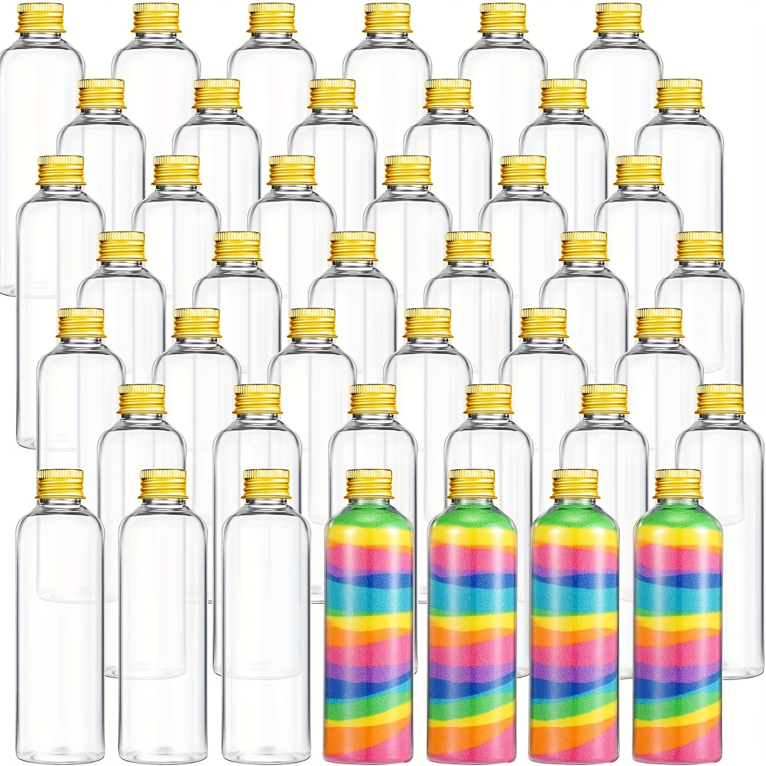 

5/10pcs Craft Sand Art Bottles With Golden Caps, 4oz Clear Plastic Bottles For Wedding, Birthday, Art Projects, Classroom Wishes & Messages