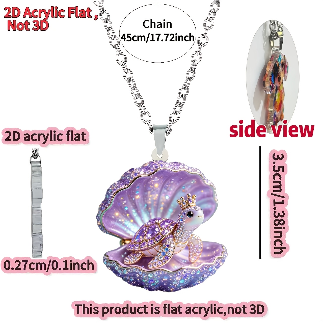 TEMU 2d Flat - [2d Flat] 1pc, Cute Turtle, New Acrylic Women's Necklace, Fashionable Sweater Chain Pendant, Ideal Gift For Birthday Parties