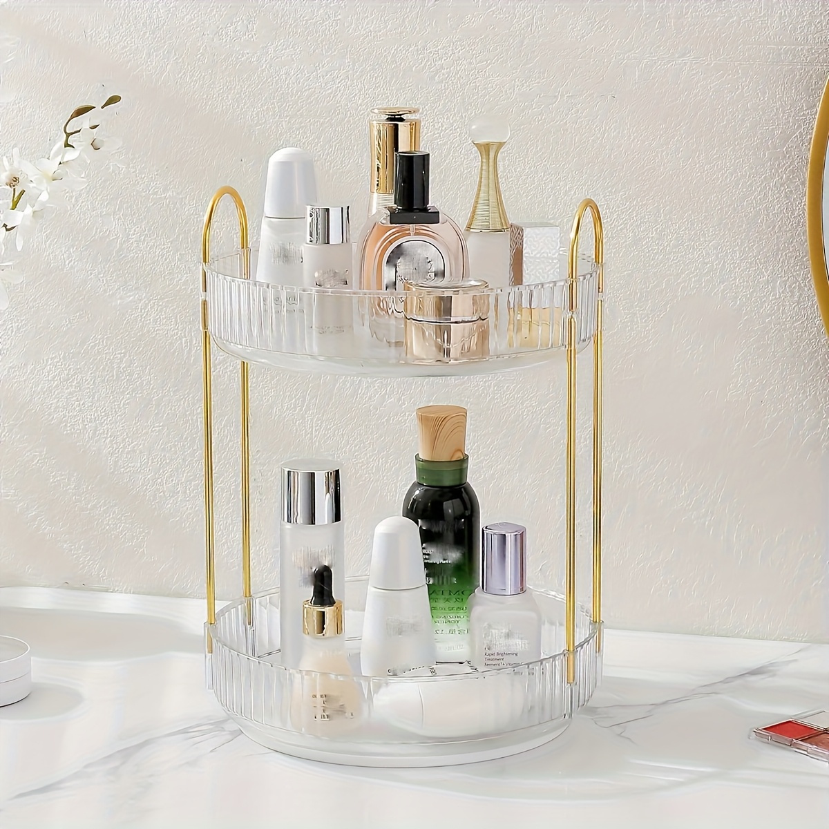 TEMU Rotating Makeup Organizer 2 Tier Lazy Susan Trays Skincare Organizer For Bathroom Counter Vanity