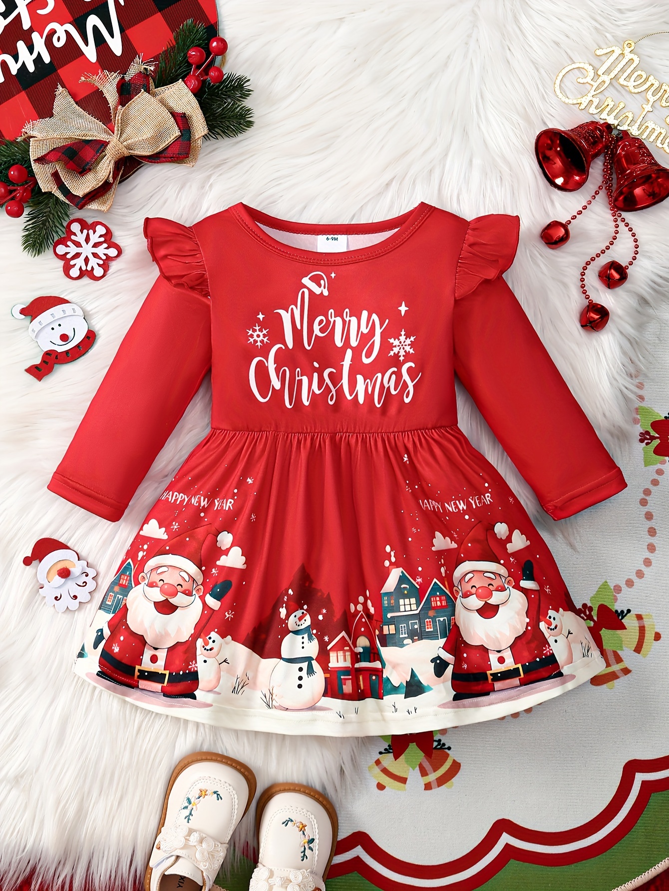 white christmas dresses Baby Girl First Christmas Outfit Romper with Headbow – TheToddly main image 0
