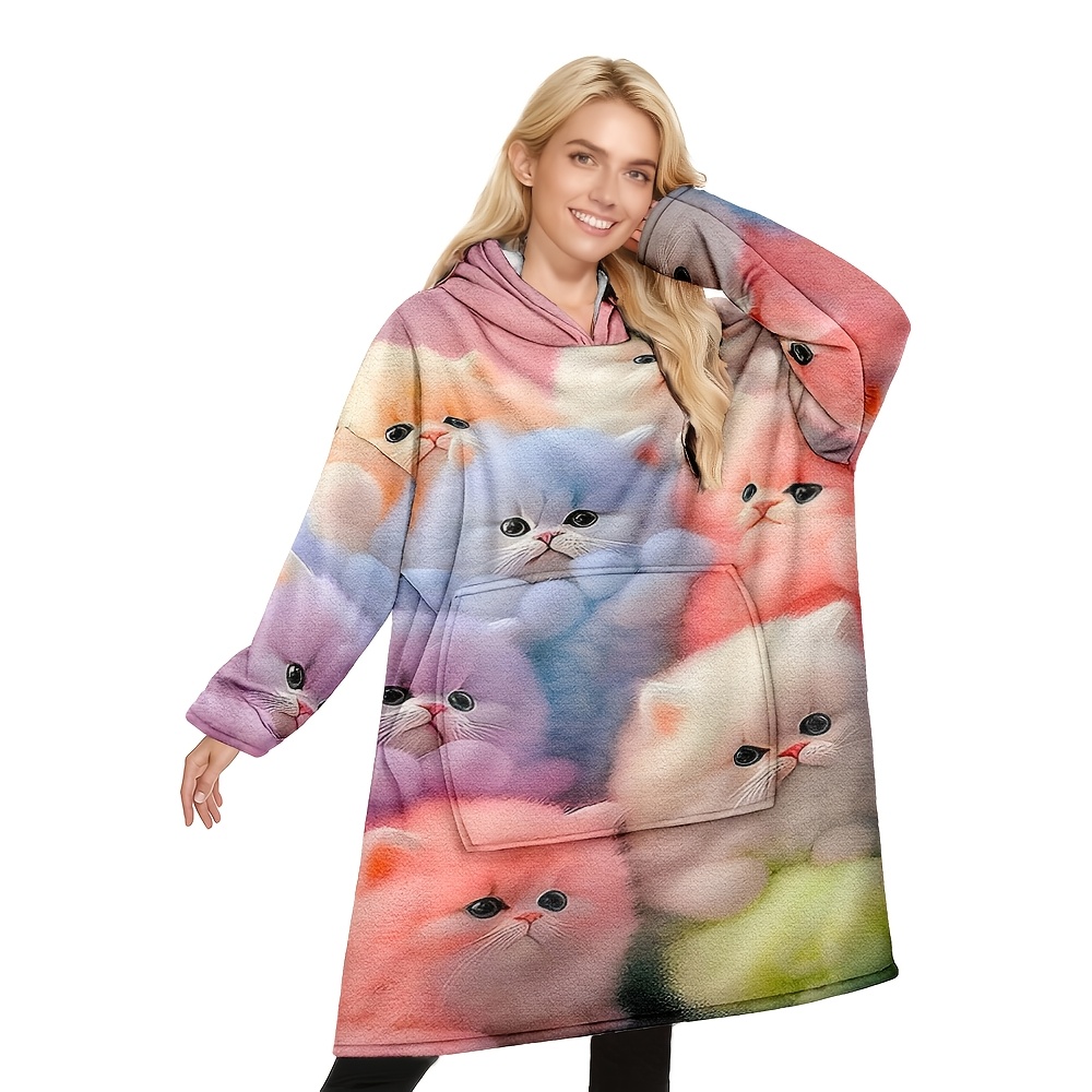 TEMU 1pc Couverture portable pour chat en peluche colorée et mignonne, Couverture à capuche pour adulte, Couverture à capuche confortable et chaude