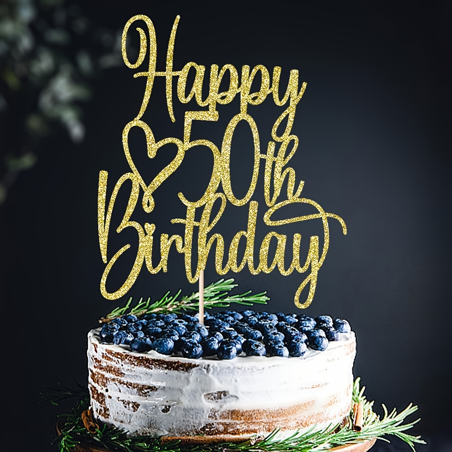 1pc Golden Glitter Happy 50th Birthday Cake Topper - Cheers To 50 Years Cake Topper, Cake Decoration For Hello 50th Birthday Anniversary Party Cake Decorations Supplies