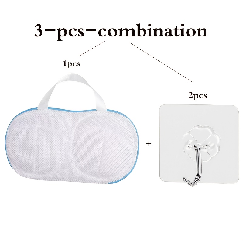 E-shop 3er-Set (1x Wäschesack mit Reißverschluss + 2x Klebehaken) Damen Wäschesack aus Mesh – Langlebig für Unterwäsche, BHs eng anliegende Kleidung,
