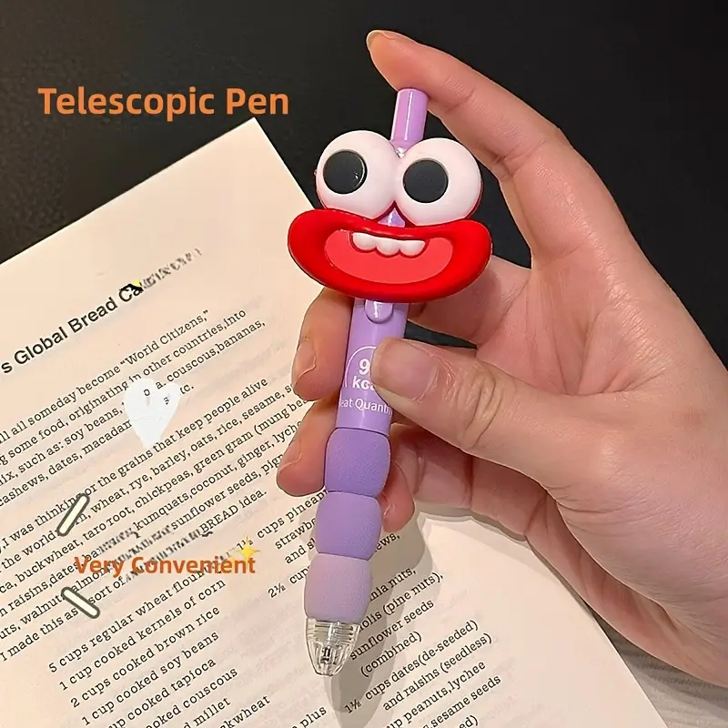 4 cute and big mouthed retractable medium sized pen tips black ink plastic rubber handle suitable for suitable for daily writing and office use learning supplies stationery student prizes lovely gifts for holiday parties Product details 3