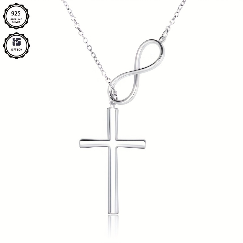 Image of Elegant Jewelry For Women, Ladies' 925 Sterling Silvery Jewelry, Silvery Pendant Necklace, Cross Necklace, Suitable For Daily Wear, Easter, Perfect Gift For Her, With An Exquisite Gift Box.