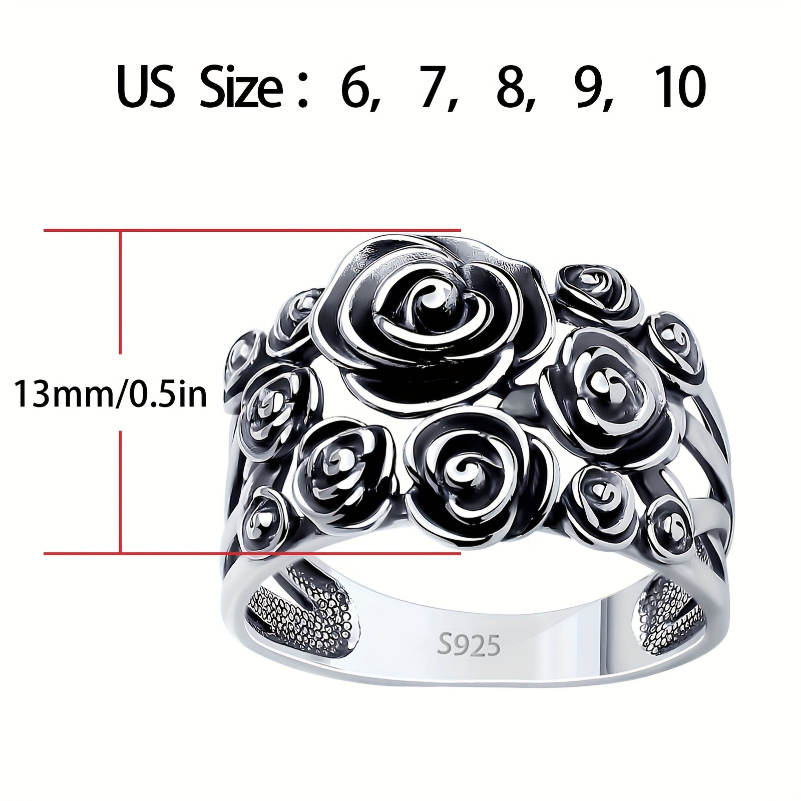 925 sterling silvery rose flower hollow ring bohemian vintage style three dimensional flower finger ring jewelry for   party holiday gift with gift box details 2