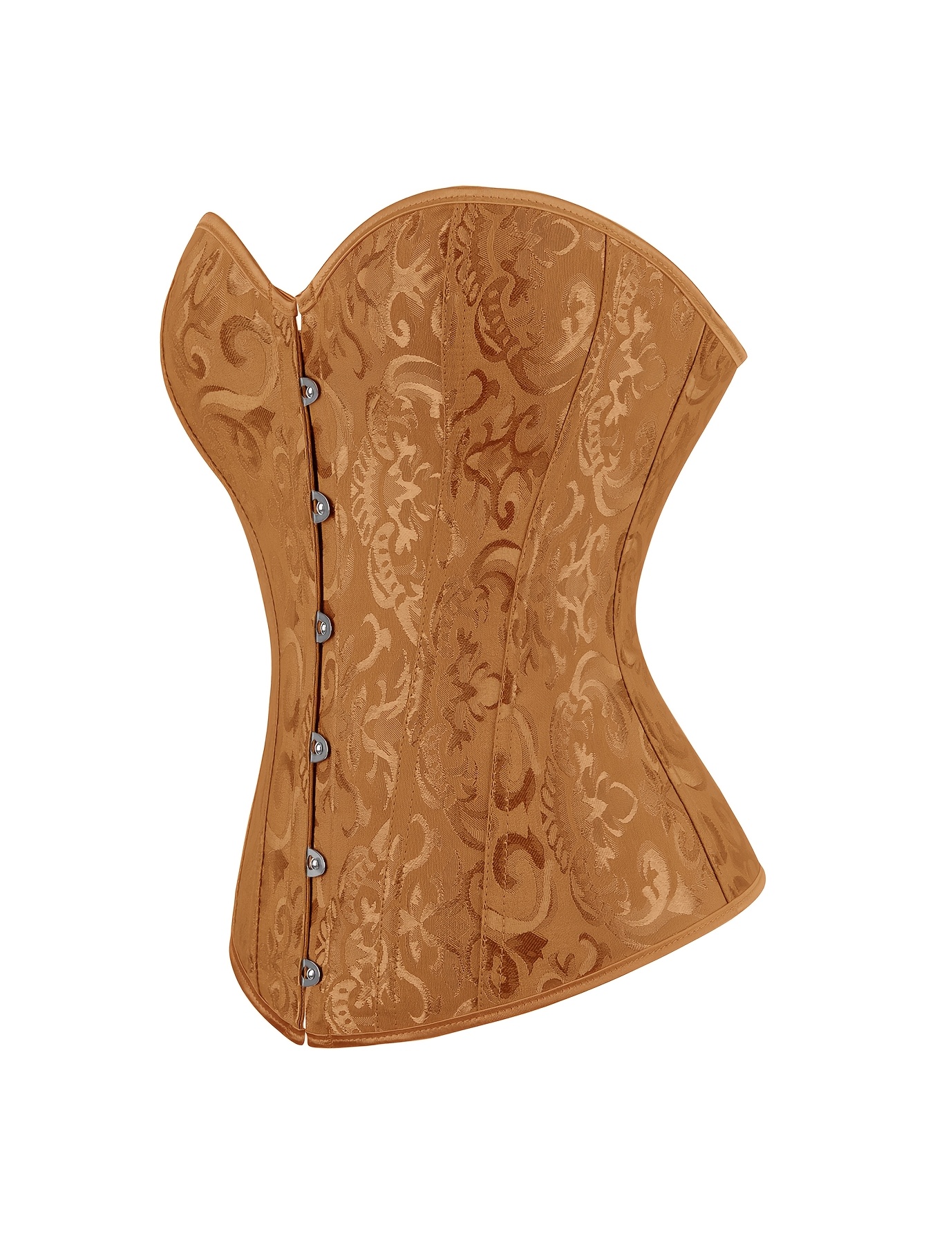 White Lace-Up Corset Top - Strapless, Tummy Control, Slimming Fishbone Bustier with Floral Jacquard Design, Front Hook Closure for Women