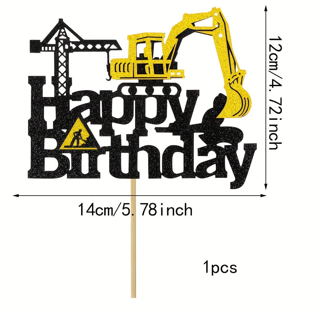 Construction Cake Topper, Excavator Theme Birthday Party Supplies For Boys And Girls, Engineering-themed Happy Birthday Decorations With Glitter Accents For Christmas,newyear,valentine,party Events
