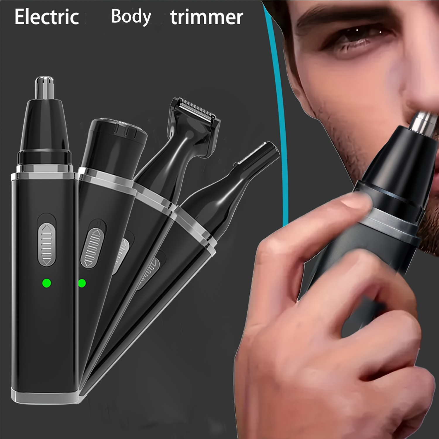 4-in-1 USB Rechargeable Men's Grooming Kit - Nose & Ear Hair Trimmer, Face & Body
