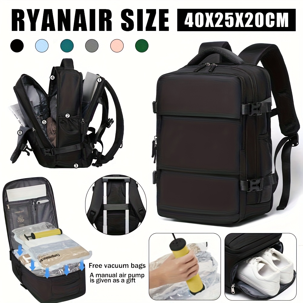 3pcs set     cabin vacuum backpack womens travel handbag separate vacuum compression bag and manual air pump laptop compartment multi pocket shoe storage durable nylon material adjustable shoulder straps multiple colors  