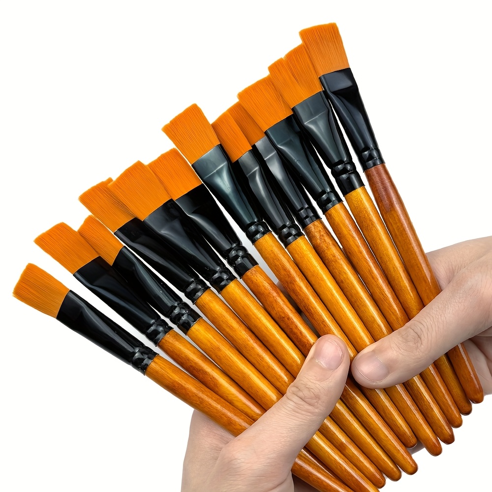 12pcs large synthetic brush acrylic painting flat brush bulk with wooden handle for acrylic watercolor paint crafts face body art