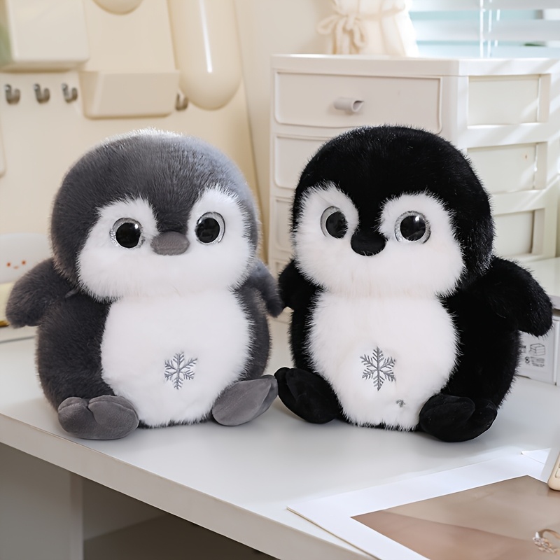 item picture penguin plush toy soft fluffy penguin stuffed animal with snowflake embroidery gray and black 2 colors   premium plush fabric cute collectible penguin plushie for home desk decor christmas   and birthday gift