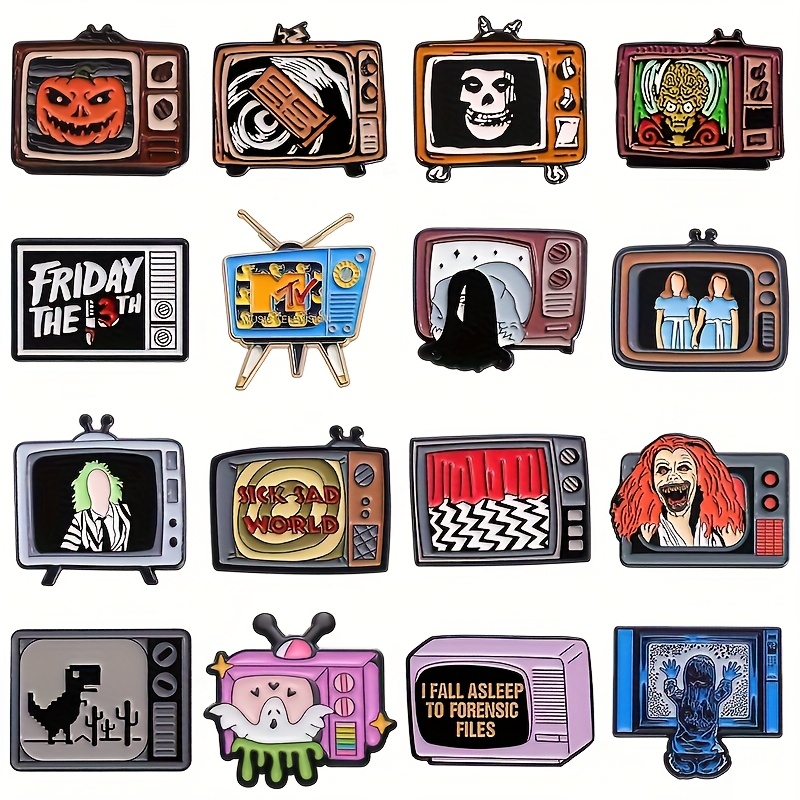 TEMU 16pcs Creative , Movies, Tv Shows, Halloween Metal Pins, Clothing Accessories, Multifunctional Medals And Badges As Gifts For