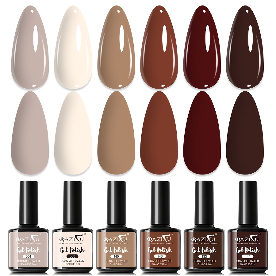 Image of Chocolate Mousse Brown Autumn Winter 6-color Gel Nail Polish Set: Gray, Off-white, , Brown, , Black Temperament Matching, One-stroke Coverage Texture, Salon-level Quality