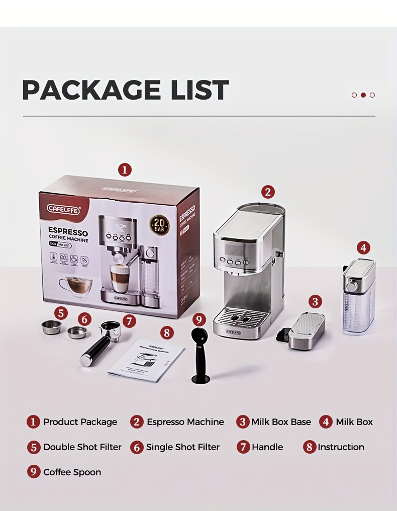 CAFELFFE MK801 Semi-Automatic Espresso Machine, Featuring An Automatic Milk Frothing System For One-touch Preparation. Equipped With 20 Bar High Pressure, Self-cleaning Function, Digital Display, And Temperature Control. Ideal For Home And Office Us