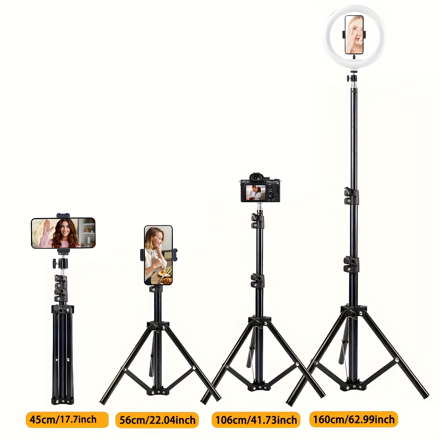 

Universal Adjustable Iron Tripod Stand With Phone Holder Clip, Foldable Multifunctional Camera Tripod, 63-inch With Clip Fastening, Triangular Metal Support For Smartphones And Cameras