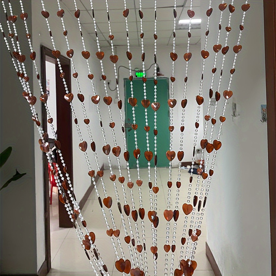 Chic Coffee-colored Love Bead Curtain - 100x200cm, Wedding Decor & Home Privacy, Hand Washable Pvc With Eyelet Design
