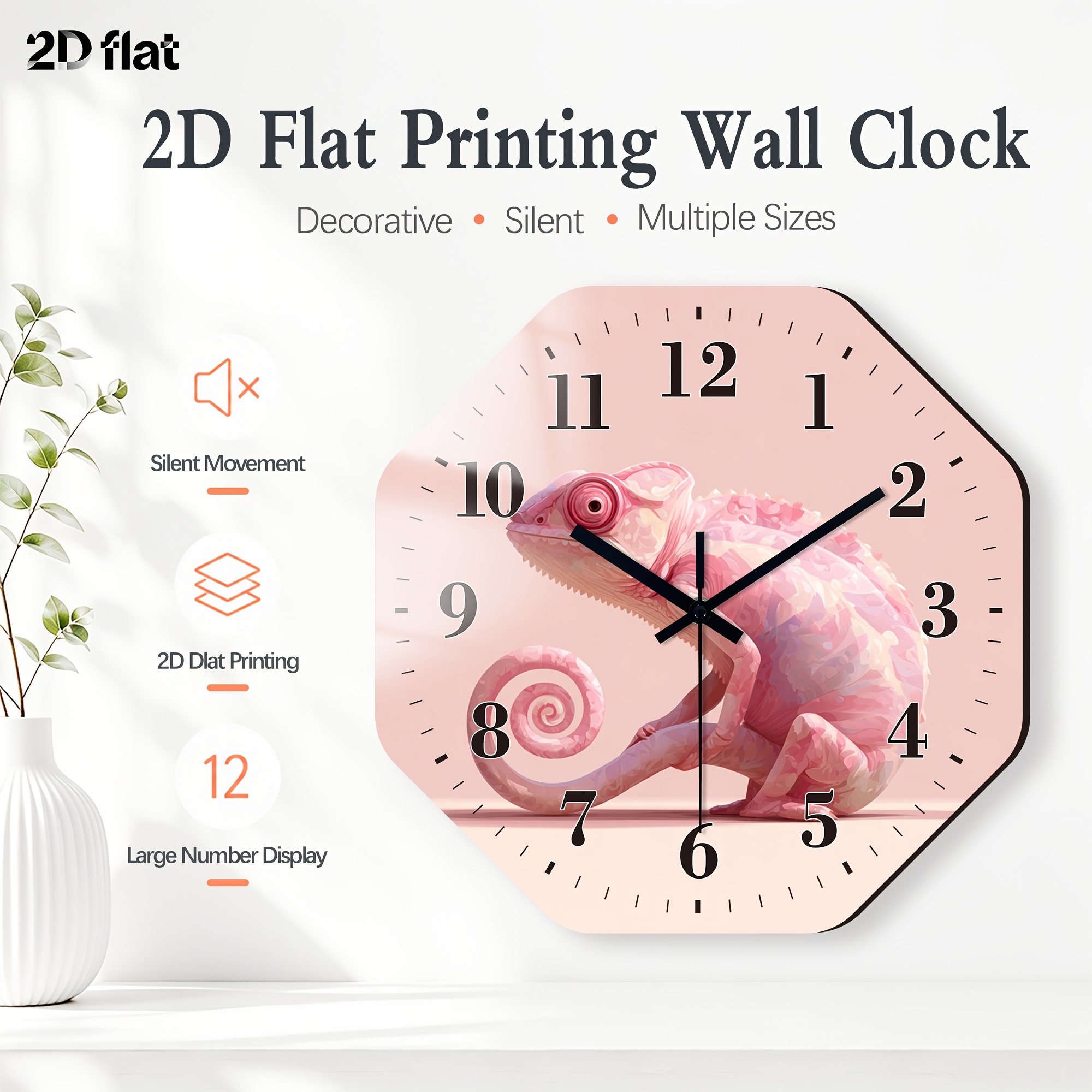 [2d plat] 1pc   rose avec queue spirale sur   dhorloge hexagonal, horloge murale silencieuse   octogonale en bois, convient pour décorer restaurants, cuisines et cafés, cadeaux de pendaison de crémaillère et danniversaire