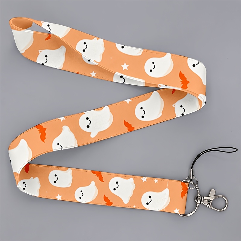 TEMU 2d A Piece Suitable For Men And Or School, Orange Background Cute Bat Halloween Style Lanyard For Phones And Id Cards